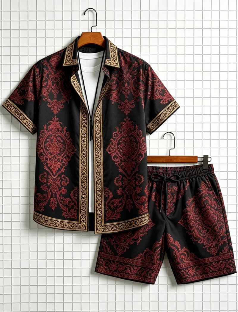 Ethnic Wear - Męski zestaw: koszula z krótkim rękawem