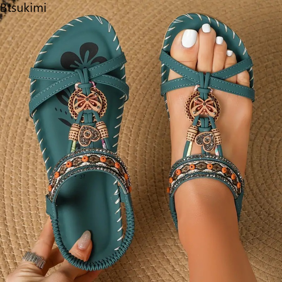 The Ethnic Fashion - Damskie sandały w stylu bohemy, na
