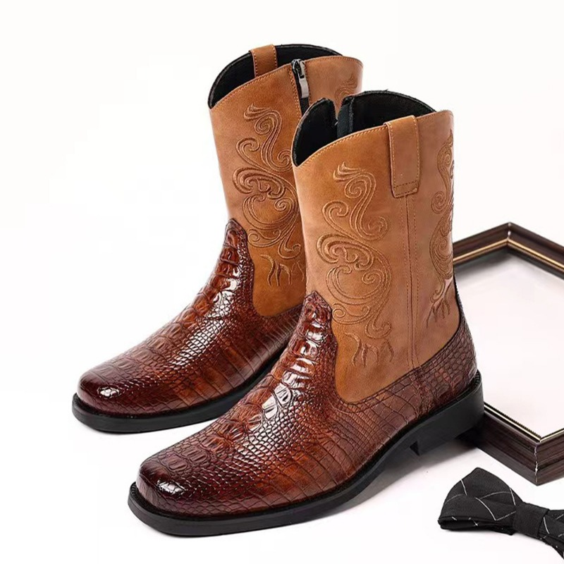 The Ethnic Fashion - Modne, tłoczone męskie buty kowbojskie w
